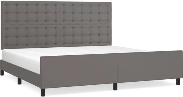 vidaXL Bettgestell mit Kopfteil aus Kunstleder in Grau, B/T/H: 200 x 200 x 118 cm - Bild 1