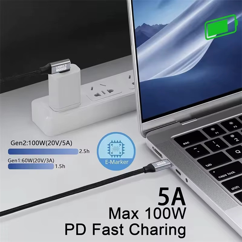 OUIO USB Typ C Schnellladekabel PD 100 W, USB C 3.1 Gen2 Verlängerungskabel mit 90 Grad Winkel, 10 Gbit/s Datenübertragung, Schwarz - Bild 3