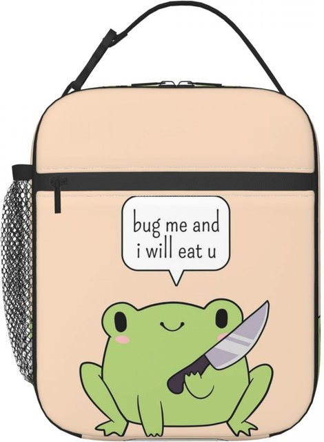 Isolierte Lunchtasche mit süßem Frosch-Motiv von Fancy Style Studio, auslaufsicher und thermisch, Farbe: beige - Bild 1