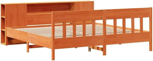 vidaXL Massivholzbett aus Kiefernholz mit Regal in Braun, rustikal, Wachsbraun, B/T/H: 200 x 200 x 205,5 cm - Bild 1