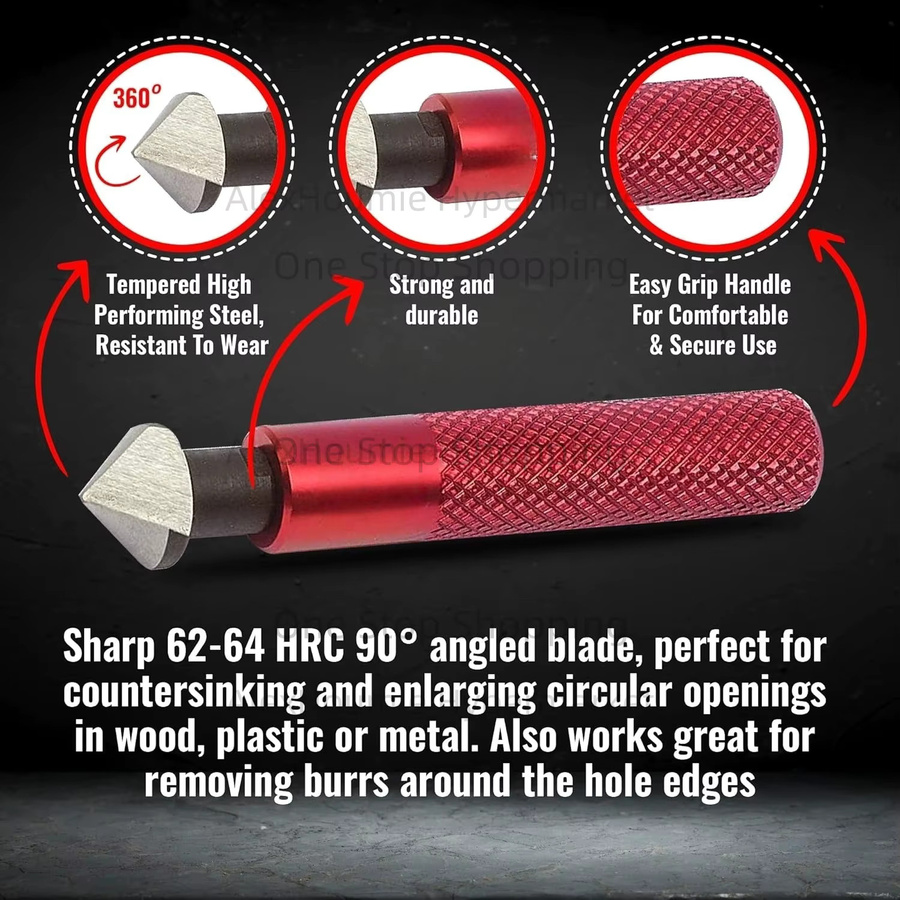 Senker-Entgratungs-Handreibahle aus gehärtetem HSS-Stahl für Metall, Kupfer, PVC und 3D-Druck mit ergonomischem Griff in Edelstahl-Optik - Bild 3