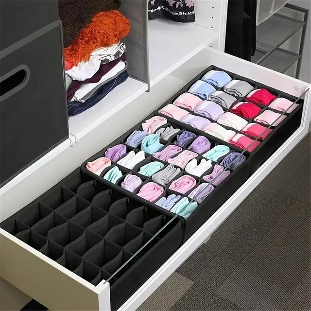 Meltset Aufbewahrungsbox mit 24 Gittern für Unterwäsche und Socken, schwarz, zusammenklappbar aus Stoff - Bild 1