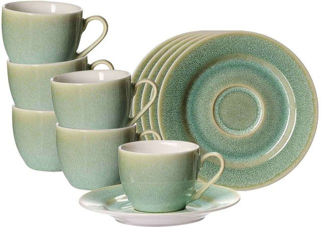 Ritzenhoff & Breker Espressotassen mit Untertassen Borneo Set in Green und Turquoise, 6er Set, 90 ml - Bild 1