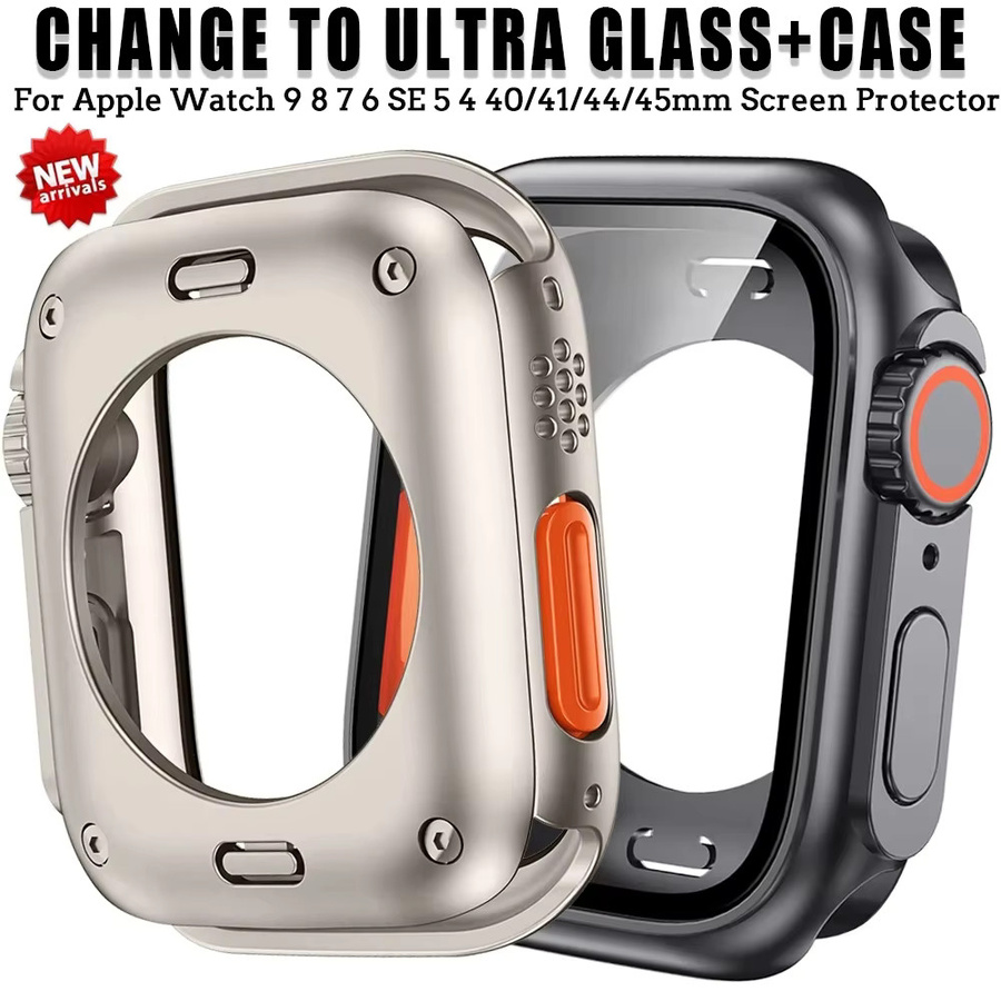 Apple Uhrenzubehör, Glas-Displayschutzfolie + Hülle, Schwarz, Edelstahl, Unisex - Bild 2