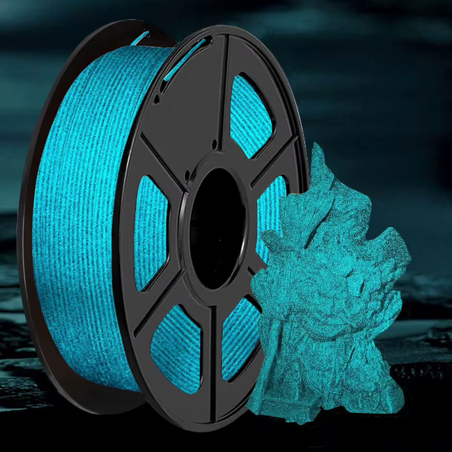 EasyThreed PLA-Filament für FDM 3D-Drucker, 1,75 mm, leuchtet im Dunkeln, Blau mit grünem Glitzer, 1 kg Spule - Bild 1