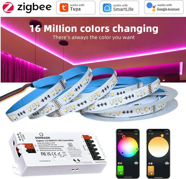 CENFAYA Zigbee 3.0 RGB+CCT LED-Streifen 24V, dimmbar, Smart Home kompatibel mit Alexa, Echo und Tuya, multicolor - Bild 1