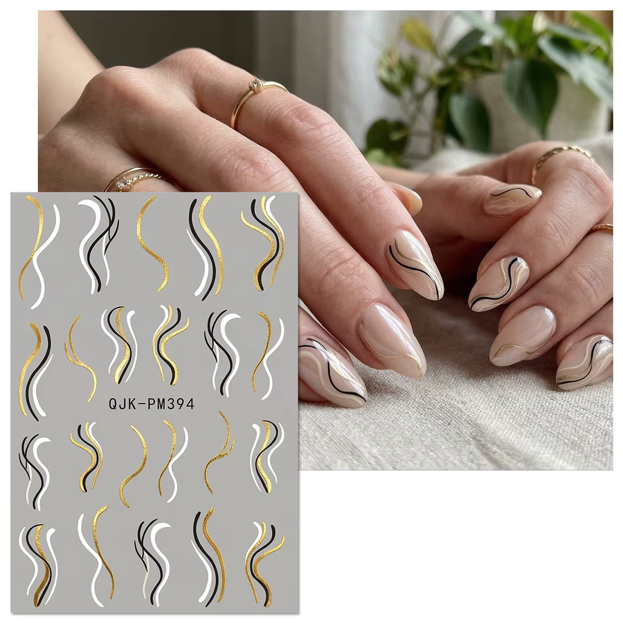 QIANJIKU Nagelkunst-Aufkleber, Metallic, Abstrakte Flüssige Linien - Bild 2