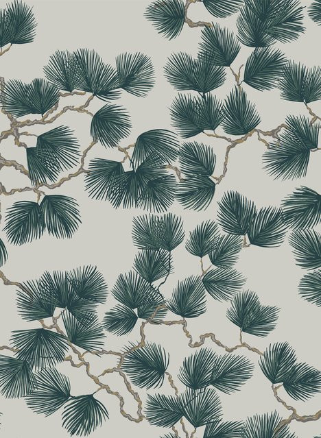 Sandberg Wallpaper Pine in Green/Grey mit skandinavischem Kiefern-Motiv aus Vlies - Bild 1