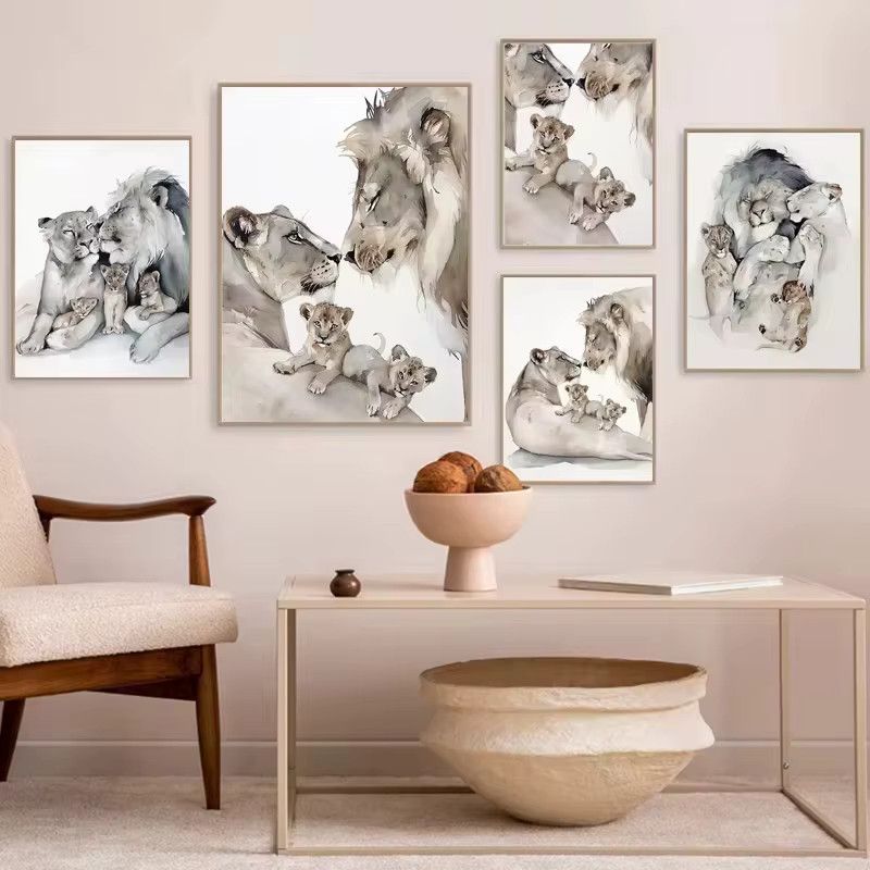 Potdemiel Leinwand Wandbild Löwe Familie Motiv in Multicolor als moderne Wanddekoration - Bild 2