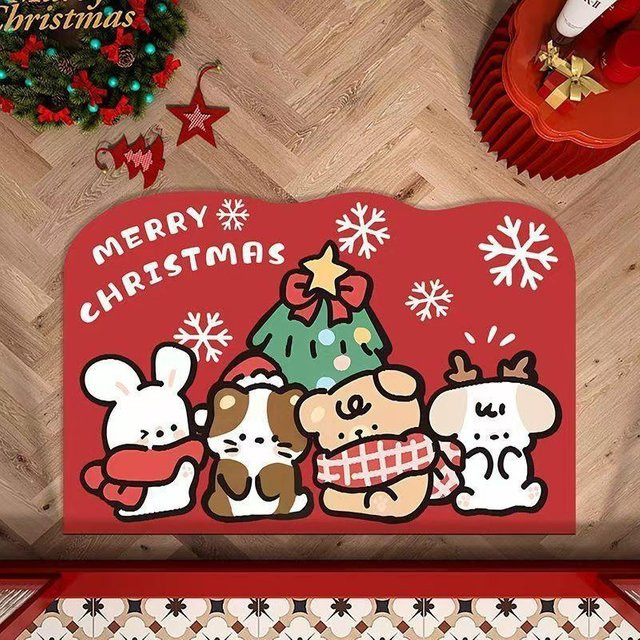 Yiran Furniture Weihnachtliche Kieselgur Fußmatte mit Cartoon Welpe, rutschfest und saugfähig, B/B: 60 x 40 cm - Bild 1