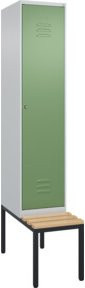 C+P Spind Classic PLUS Garderobenschrank mit Sitzbank, 1 Abteil, B/T/H: 212,0 x 40,0 x 81,5 cm, Zylinderschloss, 4 Garderobenhaken, mittige Trennwand, unterbaute Sitzbank, Buche-Hartholz und Stahl - Bild 1