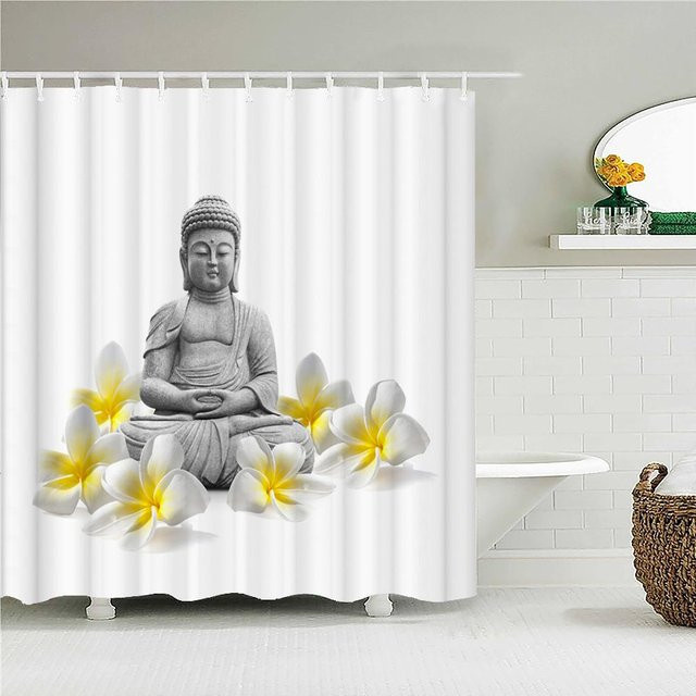 Wasserdichter Duschvorhang mit Buddha Statue Motiv von Household supplies MH aus Polyestergewebe inklusive Haken, B: 90 cm, H: 180 cm - Bild 1