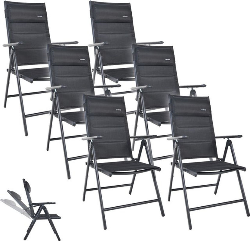 GARMIO Gartenstuhl FLORENZ 6er Set in Schwarz, 7-fach verstellbare und klappbare Balkonstühle aus Textilene inklusive Nackenkissen für Terrasse und Garten - Bild 2