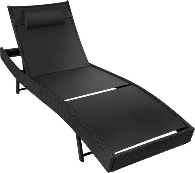 tectake Rattan Sonnenliege mit Flechtmuster in Schwarz, verstellbare Rückenlehne, B/T/H: 211 x 69 x 94 cm - Bild 1