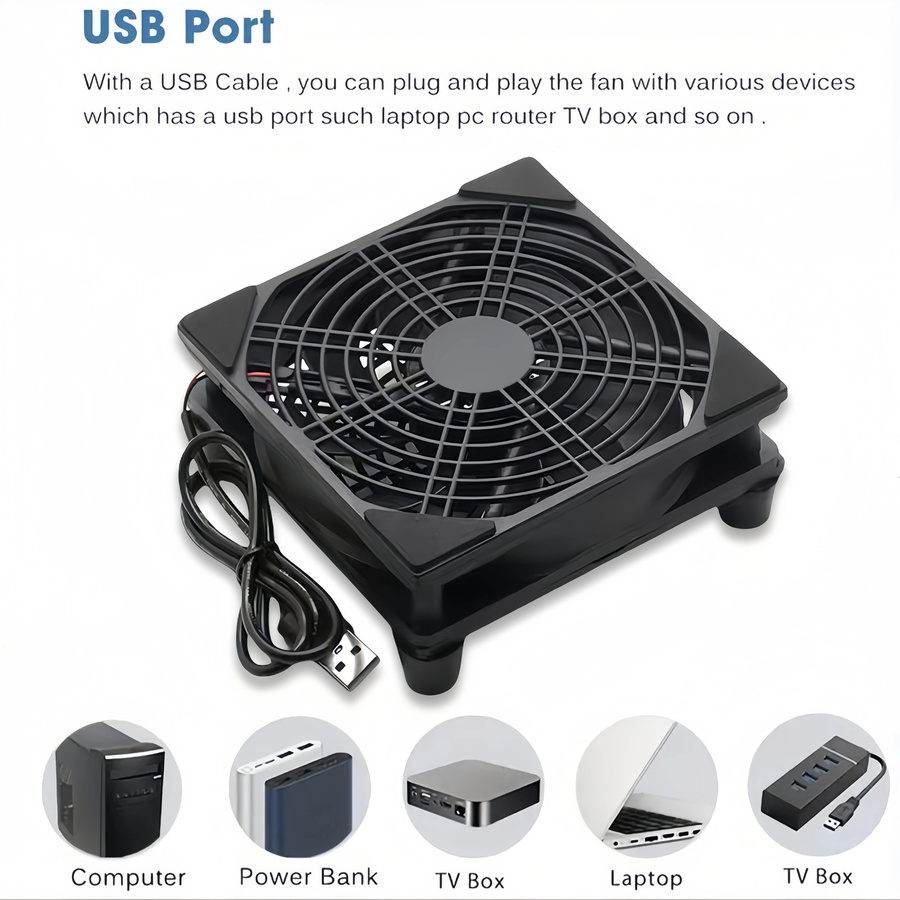 AuyiHomu Leiser USB-Kühllüfter 120mm in Schwarz für Router, Modem, TV-Box, PS5 und PC mit USB-A Anschluss - Bild 3