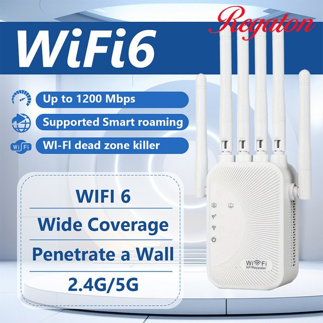 Regaton Dual-Band WLAN Repeater 1200M in Weiß für 2,4GHz und 5GHz Netzwerkerweiterung - Bild 1