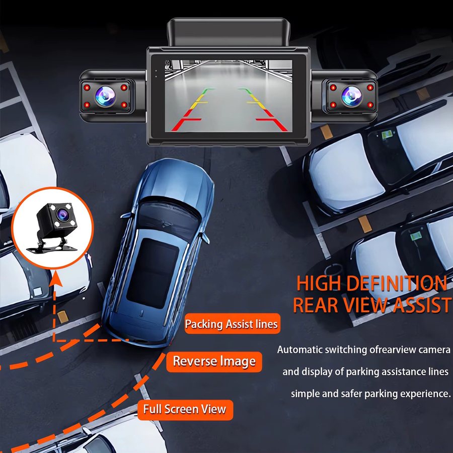 MYOLSD 4-Kanal Dashcam mit 1080P Auflösung und 360-Grad-Funktion, 4-Linsen Auto-DVR mit WIFI-App, Front- und Rückfahrkamera inklusive 24-Stunden-Parküberwachung, Schwarz - Bild 4