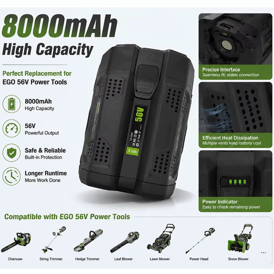 EGO Ersatz-Lithium-Akku 56V 8,0Ah in Schwarz für EGO Elektrowerkzeuge passend für BA2800, BA2800T, BA4200, BA4200T, BA1400 und BA5600T - Bild 5