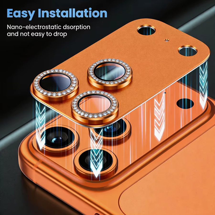 NNBILI Ultra HD Glitzer-Diamant-Metall-Kamerafolie für iPhone 17 Pro Max und 17 Pro in Silber und Orange - Bild 5