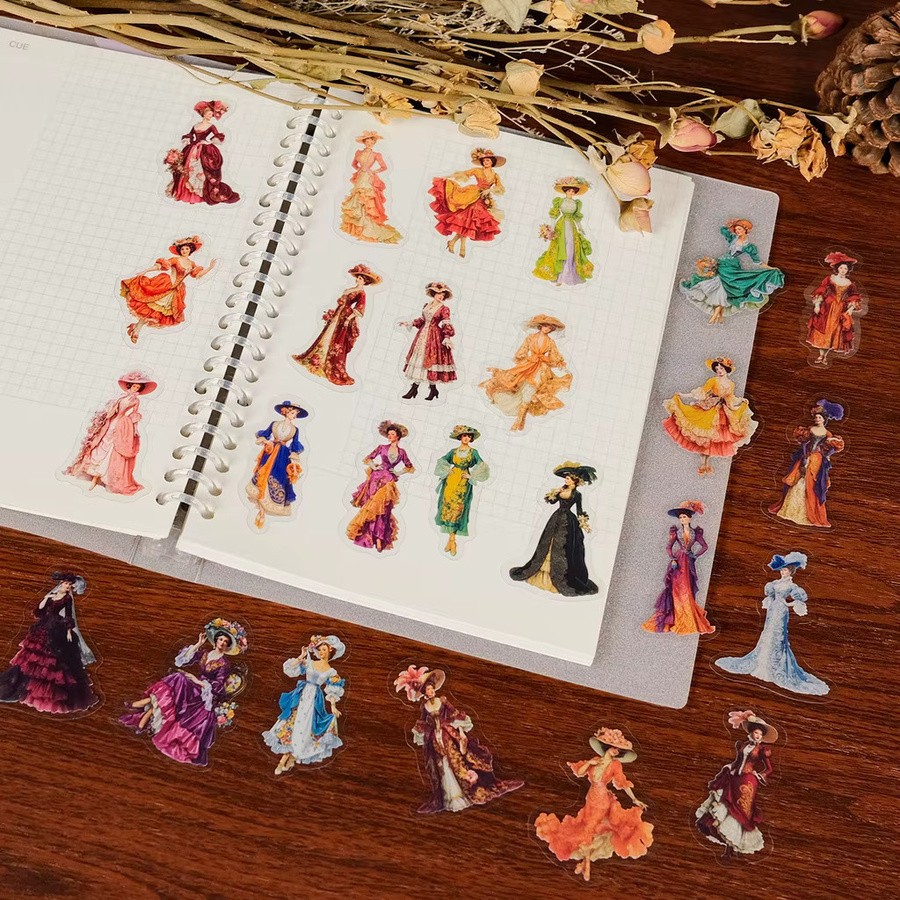 56 Stück Viktorianische Damen Kleider-Sticker von BulingBulingStickers Store, transparente PET-Aufkleber für DIY-Dekoration und Handwerk, Multicolour - Bild 4