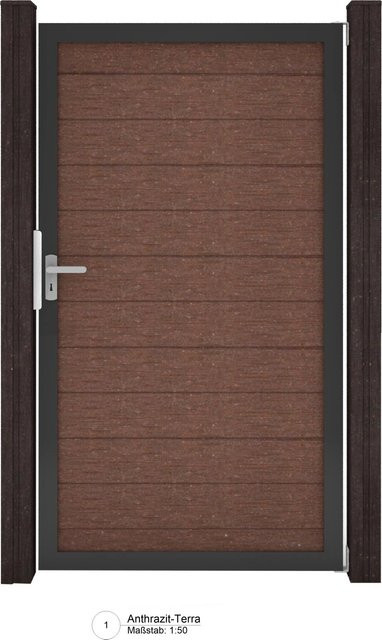 GroJa Solid Steckzaun Tor Universal-DIN Terra in Braun, Sondermaß bis max. Breite: 150 cm, Höhe: 180 cm - Bild 1
