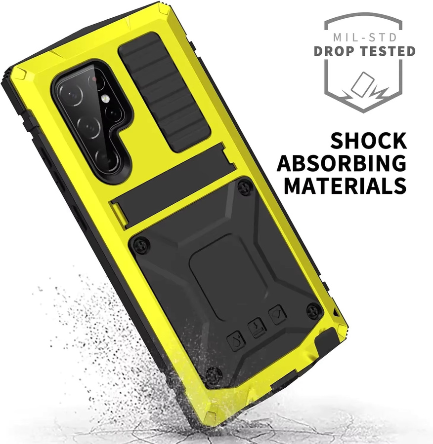 Robuste Aluminium-Metall-Schutzhülle mit Displayschutz für Samsung Galaxy S24 Ultra, S23, S22, S25 Plus und Note 20 in Rot oder Gelb - Bild 5