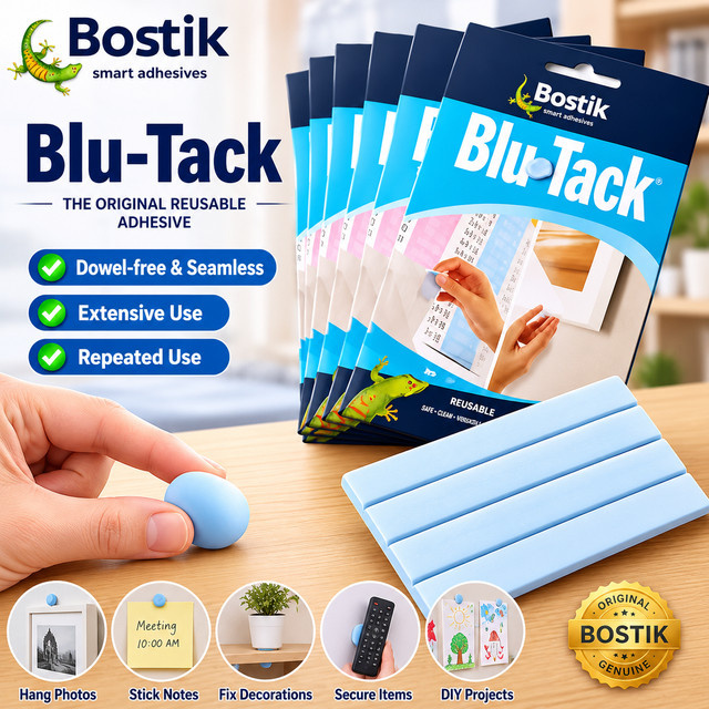 Bostik BluTack Hochviskoses Rückstandsfreies Klebemittel in Blau und Weiß für Fotowände, Rahmen, Poster und Dekorationen - Bild 1