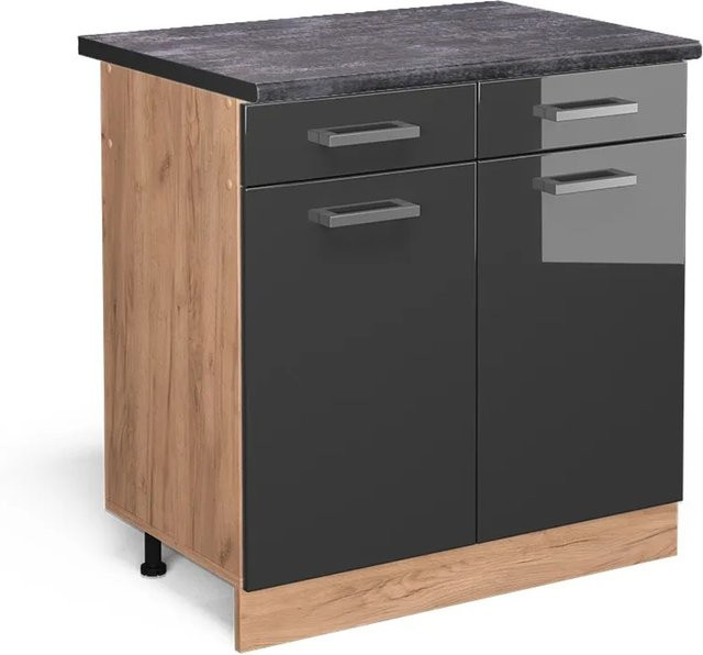 Vicco Küchenunterschrank R-Line in Anthrazit Hochglanz und Goldkraft Eiche, Breite: 80 cm - Bild 1