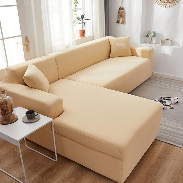 Elastischer Ecksofa-Bezug aus Spandex für L-förmige Sofas, Farbe Beige, Breite: 145-185 cm - Bild 1