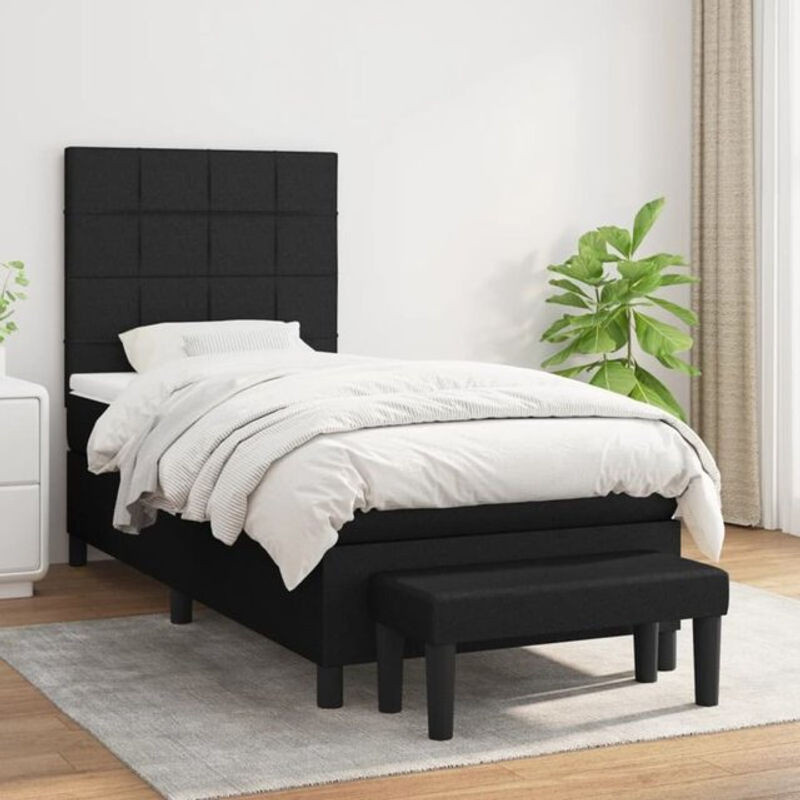 vidaxl Boxspringbett mit Matratze in Schwarz aus Stoff mit Polsterung im modernen Design B/T: 90 x 200 cm - Bild 1