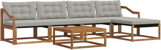 vidaXL Outdoor-Sofagarnitur 6-teilig aus Akazienholz und Textilene mit Kissen in Grau und Natur - Bild 1