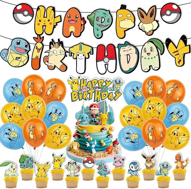 Pokémon Pikachu Party-Dekorationsset von TAKARA TOMY mit Banner, Tortendekoration und Ballons in Mehrfarbig - Bild 1
