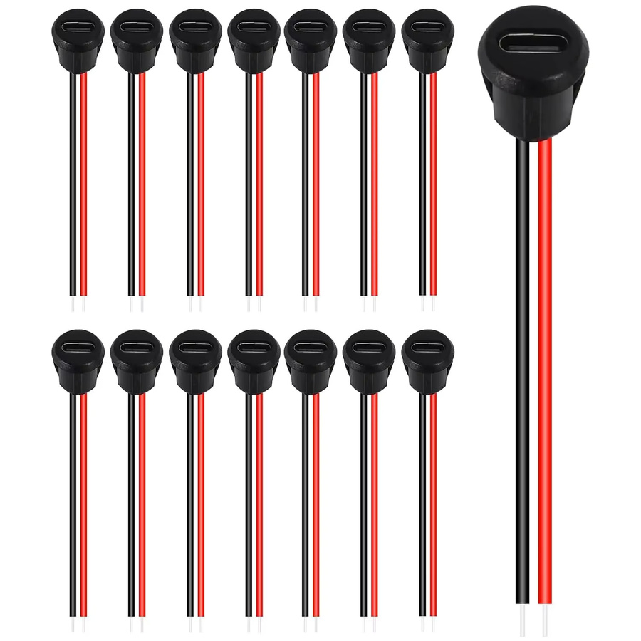 AOKIN 15er Set USB-C Weibliche Chassis Typ-C Buchse mit 2 Pin, Wasserdichte Ladeport Anschluss in Schwarz - Bild 7
