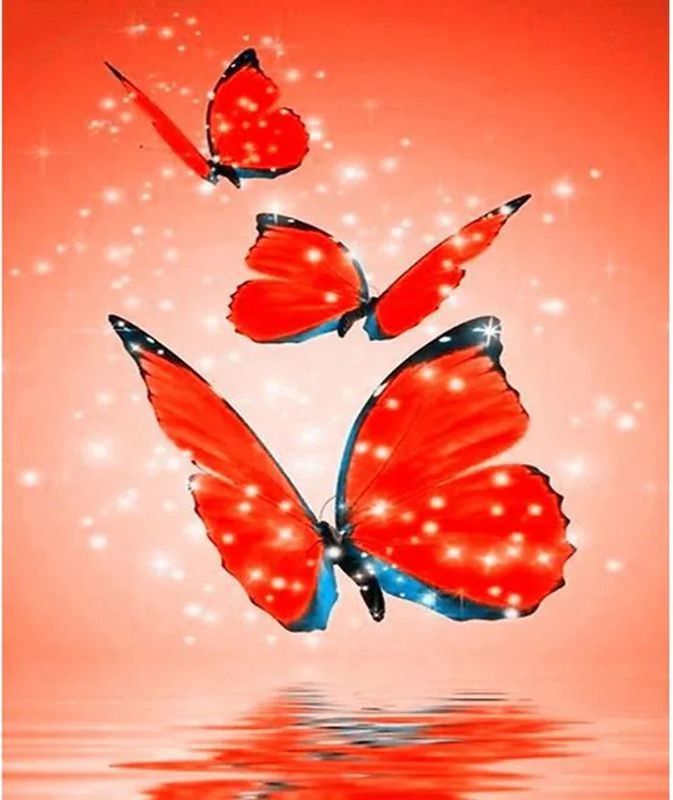 FIYO Diamond Painting Set Roter Schmetterling 5D Diamant-Stickerei DIY Mosaik Kunst mit Tierprint in Rot, Breite: 20 cm, Höhe: 30 cm - Bild 1