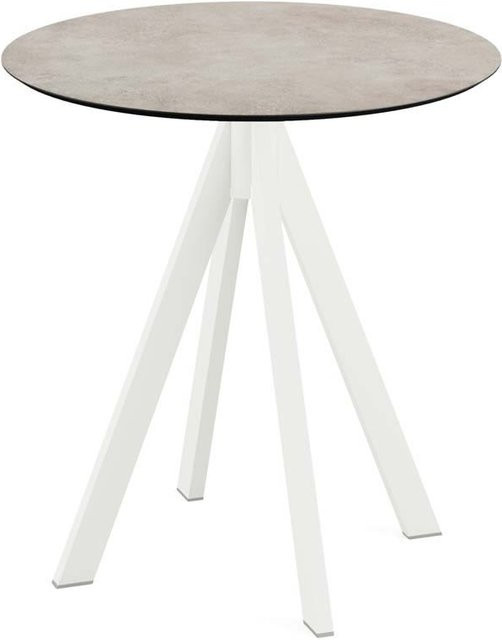 Feros Terrassentisch Infinity runder Tisch mit HPL-Platte in Sand und weißem Metallgestell, Höhe: 73,2 cm, Durchmesser: 70 cm - Bild 1