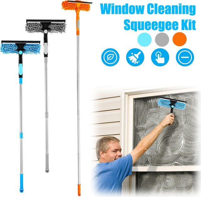 Willstar 2-in-1 Fensterreinigungswerkzeug Set mit Mikrofaser-Mopp und Rakel, Orange, skalierbar 89–151 cm - Bild 1