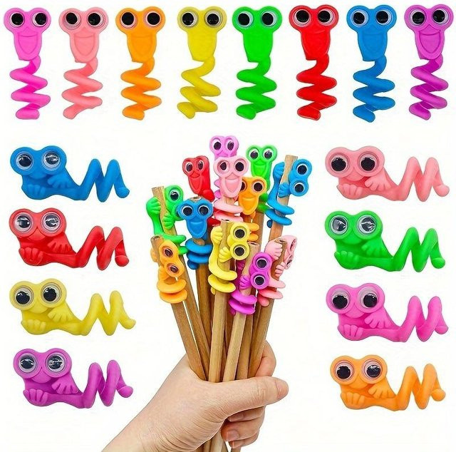 15er-Pack bunte Bleistiftaufsätze mit großen Augen aus Gummi für besseren Schreibkomfort - Bild 1