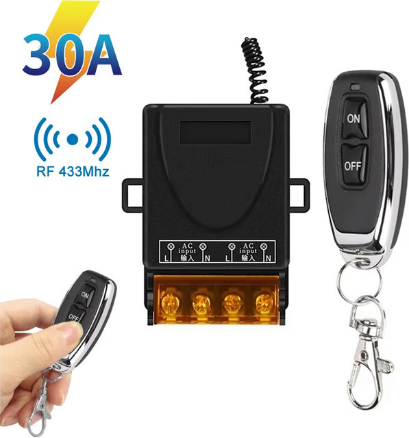 GGBEE Kabelloser Fernbedienungsschalter 433 MHz, AC 75–220 V, 30 A Relais für Wasserpumpenmotor und LED-Licht, Schwarz - Bild 1