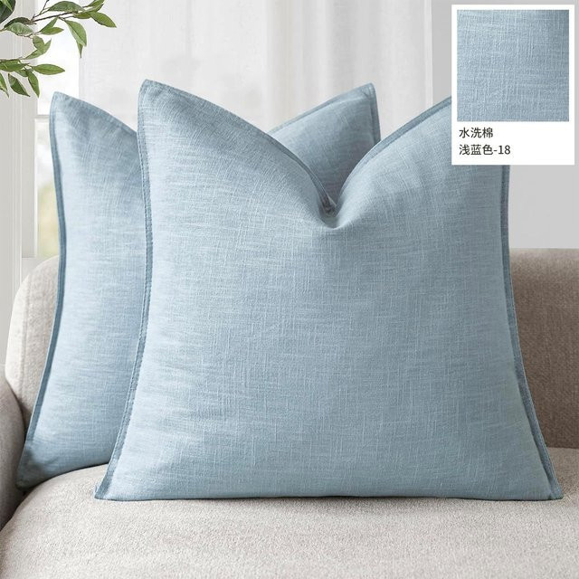 ILVISEST Kissenbezüge aus Leinen und Baumwolle im 2er Pack, Blau, Boho Farmhouse Design, B/H: 45 x 45 cm - Bild 1