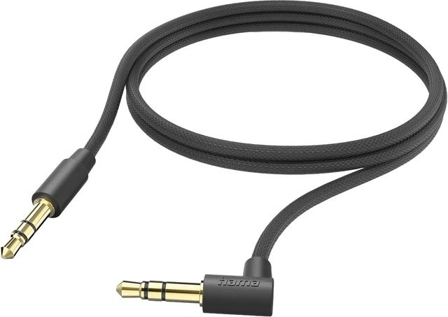 Hama Aux-Kabel mit 3,5 mm Klinkenstecker und 90 Grad Winkelstecker in Schwarz, 1 m Länge - Bild 1