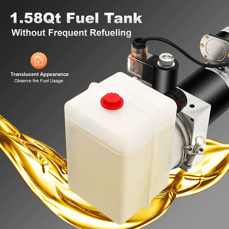 TOOL1SHOoo 12V DC Einfachwirkendes Hydraulikaggregat 800W mit 1,5L transparentem Öltank, Fernbedienung und Druckbegrenzungsventil für Kippanhänger-Heckklappen, Gelb - Bild 4