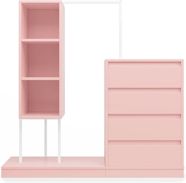 okwish Kleiderschrank für Kinder mit Kleiderstange und Schubladen, Rosa, B: 140 cm, H: 135 cm, T: 40 cm - Bild 1