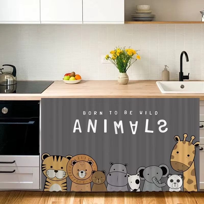 VIKAMA Kinder-Vorhang mit Cartoon-Tiermotiv, mehrfarbig, öl- und schmutzabweisend, B: 70 cm, H: 50 cm, T: 50 cm - Bild 2