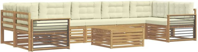 vidaXL Outdoor-Sofagarnitur aus Massivholz Akazie in Weiß und Creme, 8-teiliges Set im modernen Latten-Design - Bild 1