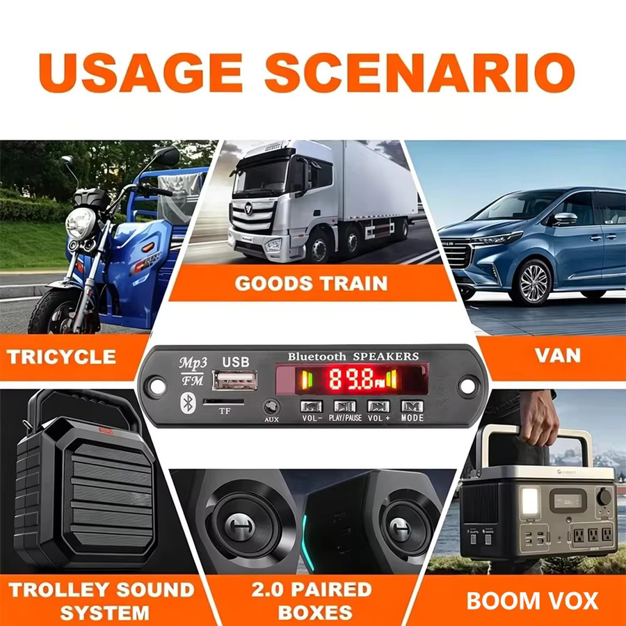 KEBIDU 120W Bluetooth MP3 Decoder Board mit USB, TF und FM Radio als kabelloses Auto-Audio-Modul in Schwarz - Bild 5