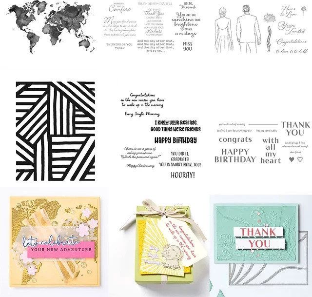 Weltkarte mit lustigem Spruch und gestreiftem Hintergrund als transparenter Stempel für DIY Scrapbooking und Kartenherstellung - Bild 1
