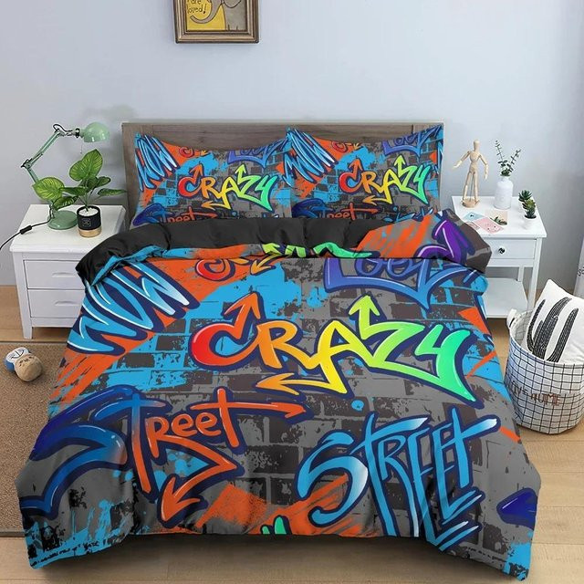 Binchi Outdoor Product 3D-Cartoon-Graffiti-Bettwäsche-Set aus Mikrofaser in Mehrfarbig, bestehend aus Bettbezug und Kissenbezug, B/H: 210 x 210 cm - Bild 1