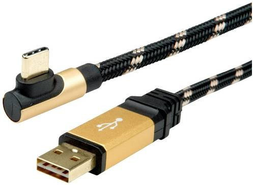 Roline USB-Kabel USB 2.0 mit USB-A und USB-C Stecker, Schwarz und Gold, 3,00 m - Bild 1