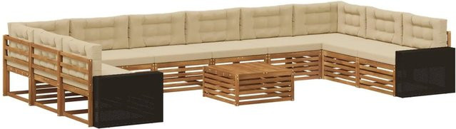 vidaXL Sofagarnitur aus Massivholz Akazie mit 11 Kissen in Natur-Beige - Bild 1