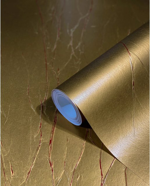 Marburg Vliestapete Uni Crushed-Optik mit Streifen in Gold, Breite: 0,7 m, Länge: 10,05 m - Bild 1